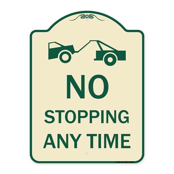 No Stopping Anytime W/ Tow Away Graphic Heavy-Gauge Aluminum Sign, 24" x 18", TG-1824-23581